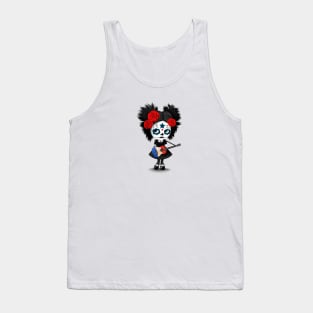 Sugar Skull Girl Playing French Flag Guitar Tank Top